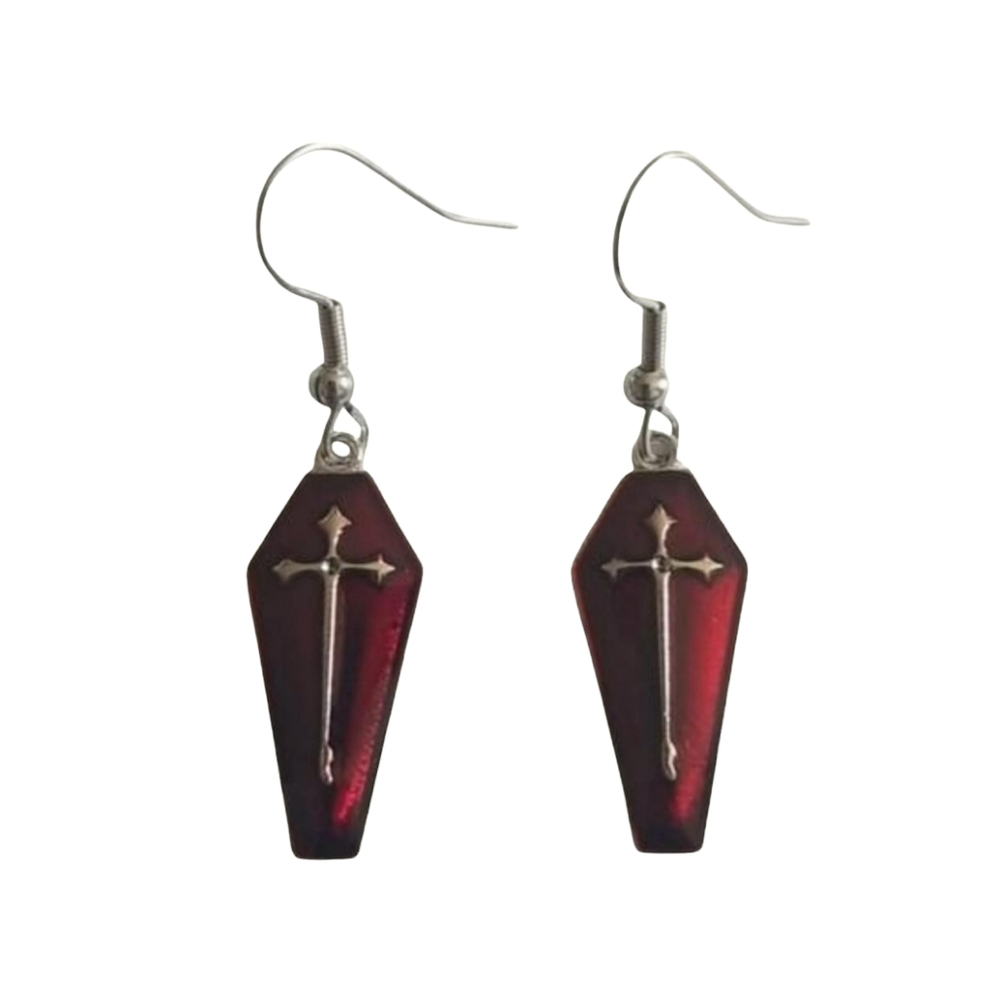 Handcrafted Coffin Earrings (red)